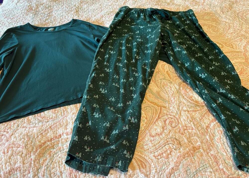 EUC Lands' End Flannel Pajama Set Green Christmas Trees XL/P
